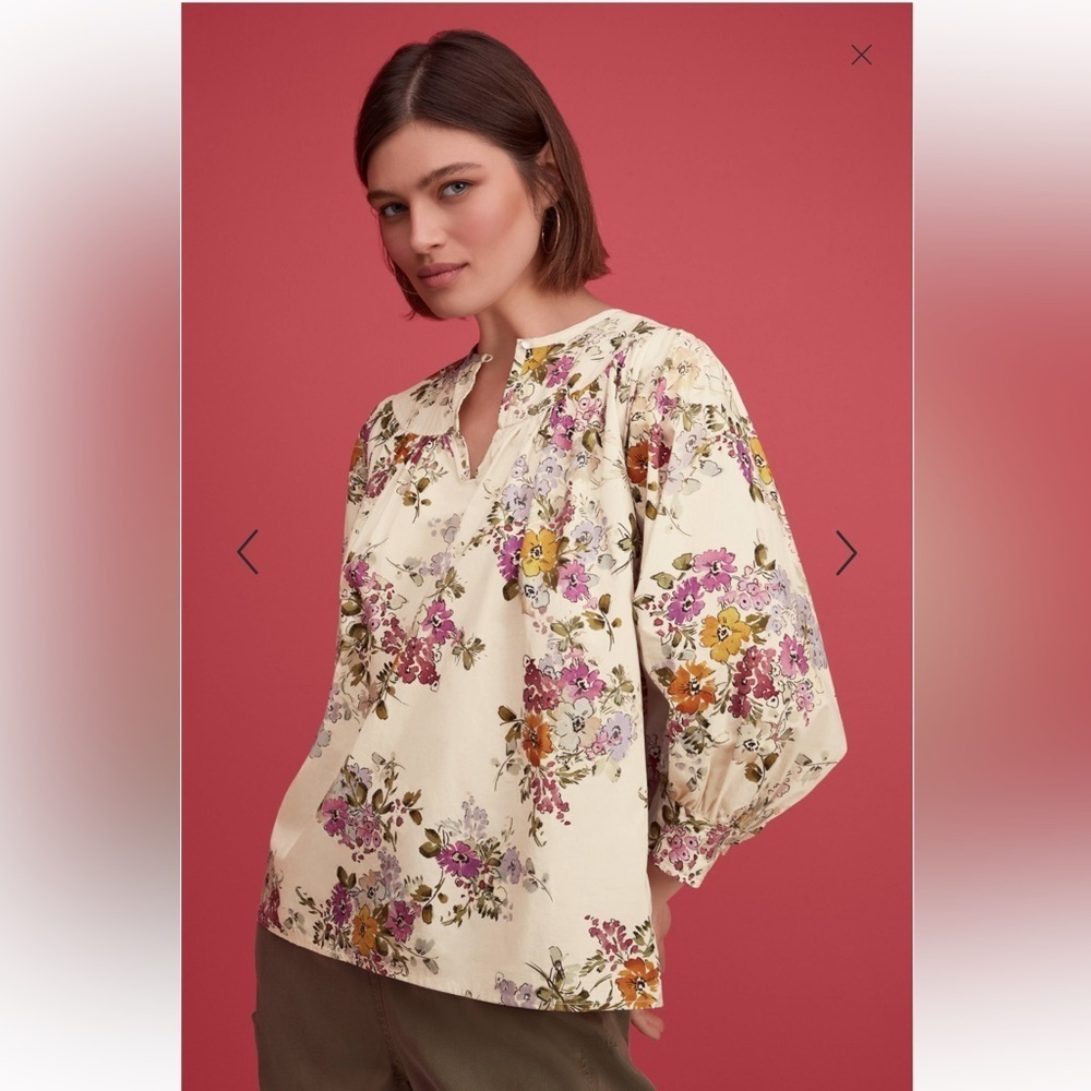 Johnny Was Isabella Cotton Blouse In Multicolor Floral Size Large